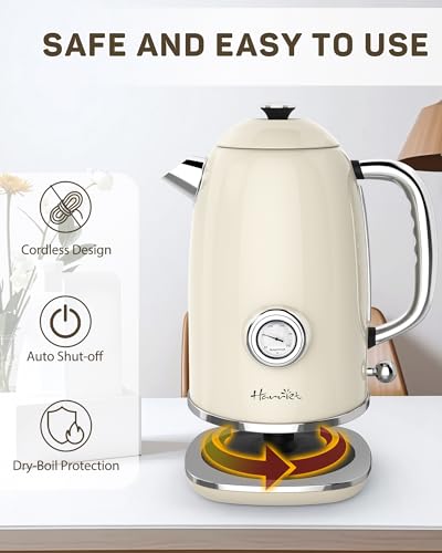 Electric Kettle 61oz with Thermometer, Retro Stainless Steel Hot Water Boiler