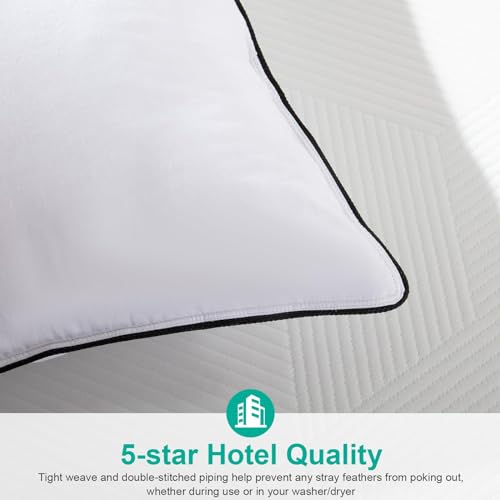 White King Size Goose Feather Down Pillows Set of 2 - Firm Support for Side Sleepers