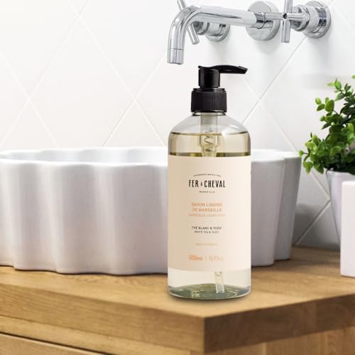 Marseille Liquid Hand Soap with White Tea & Yuzu – French Citrus & Almond Oil, 500ml - New White Tea & Yuzu Variant