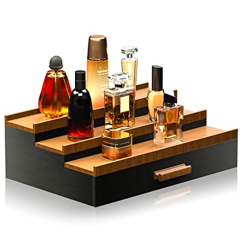 Sephyroth Black Walnut 3-Tier Cologne Organizer with Drawer Storage for Men