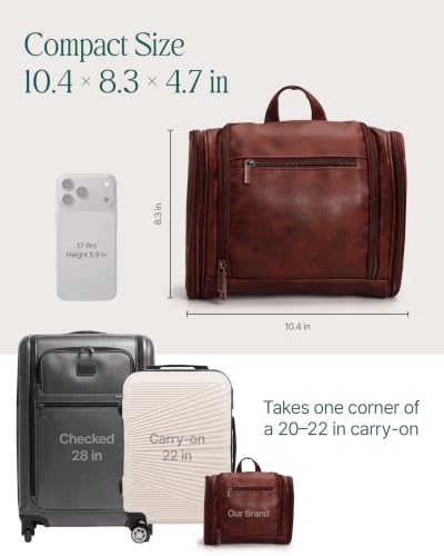 PageA Men's Travel Toiletry Bag - Compact Hanging Dopp Kit with Water-Resistant PU Leather