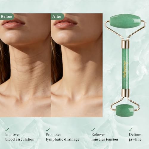 Smooth Face Roller - 100% Natural Brazilian Dongling Jade Massager for Puffy Eyes - Quiet Integrated Frame - Beauty Tool with Gift Packaging