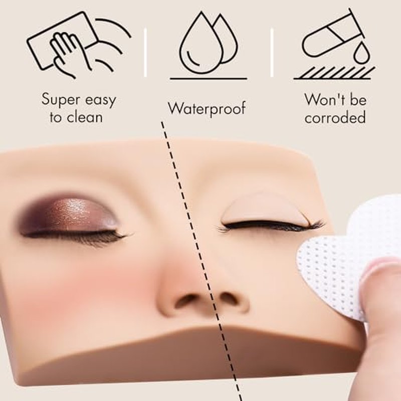 Double Layer Lash Mannequin Head with 2 Layers Replaced Eyelids Makeup for Training Head Removable Realistic Eyelids Eyelash Replaced Eyelids Soft-Touch Rubbe (1 +3 Pairs Replaced Eyelids)