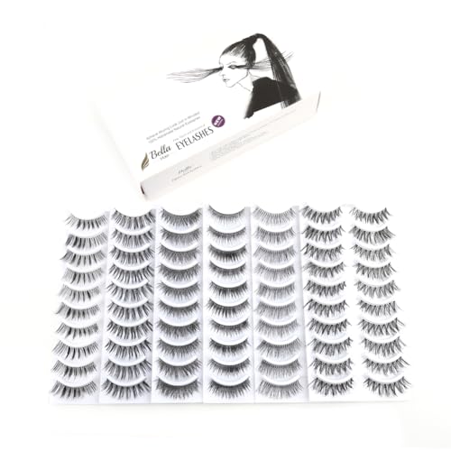 Bella Hair 60 Pairs Natural False Eyelashes with Applicator - Reusable Strip Lashes for All Eye Shapes