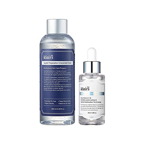 DearKlairs Unscented Skin Care Set with Toner and Vitamin C Serum