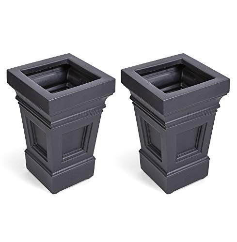 Outdoor Planters with Drainage - Black Plastic Square Garden Pots 2-Pack