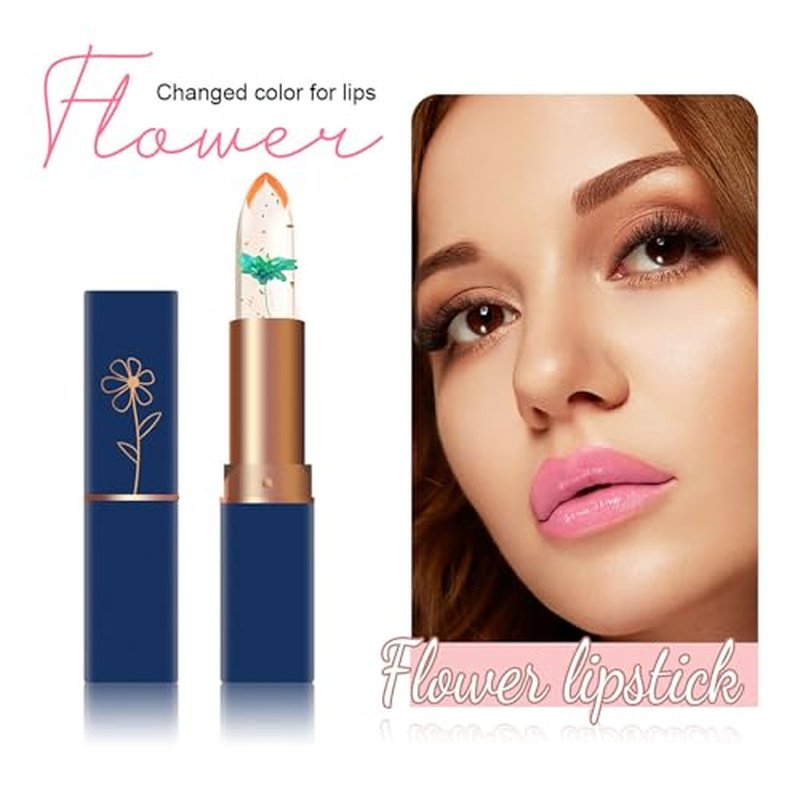6 PCS pH Color Changing Lipstick, Crystal Flower Jelly Lipstick Glimmer Balm for all Skin Tones, Soft Tint & Subtle Shimmer Effect (Pink)