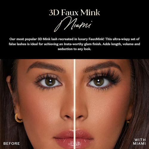Lilly Lashes 3D Miami Faux Mink Strip Eyelashes, False Eyelashes Dramatic Look, Reusable False Lashes, Fake Lashes Pack, Lash Strips with Luxury Silk Like Fibers, No Lash Glue Included