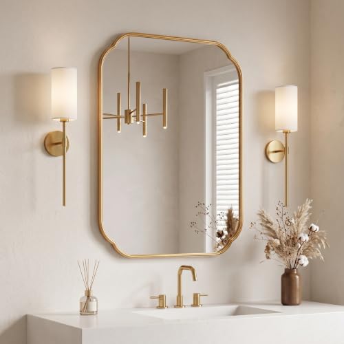 39x29 in Gold Scalloped Mirror with Rust-Proof Metal Frame for Bathroom