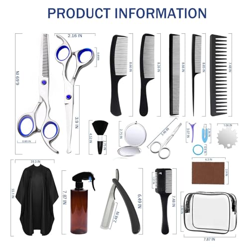 Blue 27-Piece Professional Hair Cutting Scissors Kit with Thinning Shears & Accessories