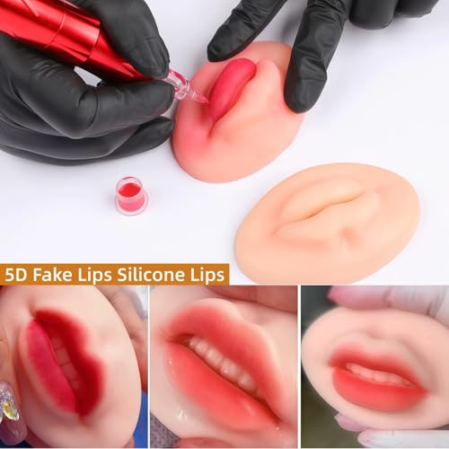 Tattoo Fake Lips 3 Pieces 5D Fake Lips, Silicone Lips for Makeup Practice, Soft Tattoo Practice Lips Model for Semi Permanent Make Up Supplies