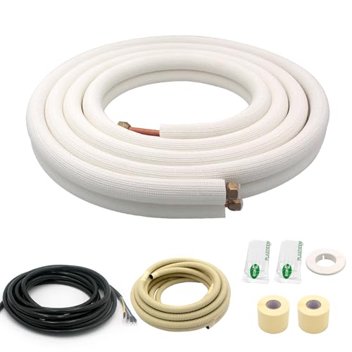 VEVEVA 16FT Mini Split Line Set with Wire 1/4'' & 1/2'' Copper Pipes HVAC Insulated Coil