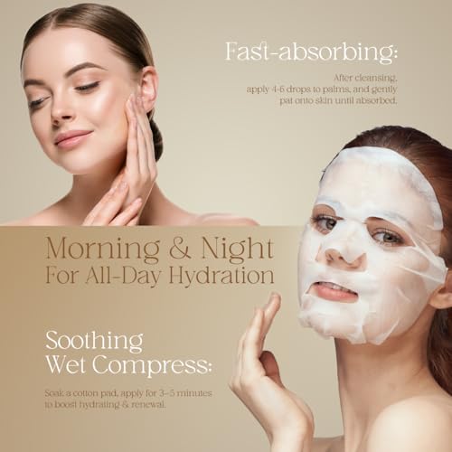 Liquid Gold Radiance Toner-Serum with 10 Face Masks - Hydrating, Gold & Rose Water, Sensitive Skin, 13.76 Fl Oz