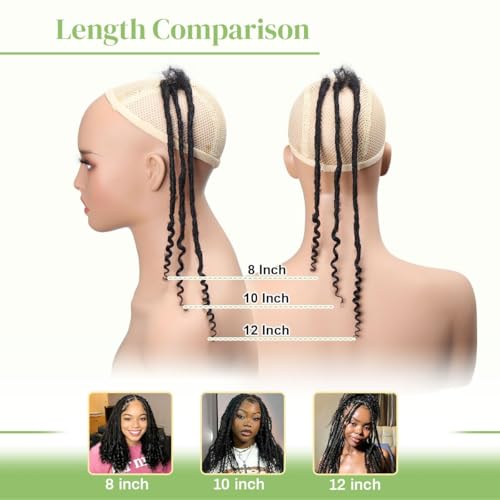 POUWENEY 12in Human Hair Curly Dreadlock Extensions - 50 Strands, 1b / 12 Inch