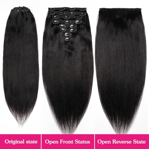 CZAAKX 16 Inch 120g Yaki Straight Clip-in Hair Extensions Natural Black for Women