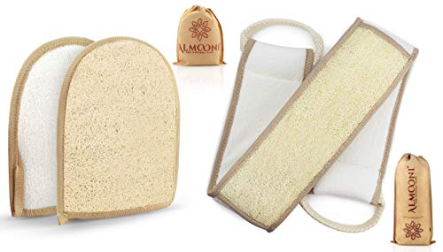 Exfoliating Back Loofah Scrubber and Body Sponge Set with Loofah Pad & Glove
