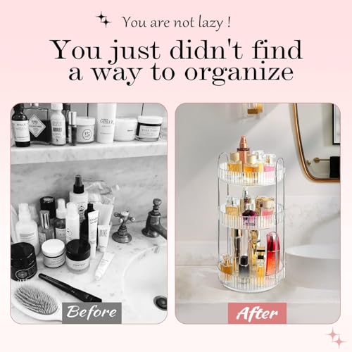 360° Rotating Makeup Organizer with 3 Tiers - Clear Lazy Susan for Vanity & Bathroom