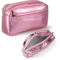 Pink Insulated Makeup Bag for Car Cosmetic Bag for Women Girls Metallic PU Portable Zippered Makeup Pouch Travel Organizer Shields Cosmetics from Freezing Melting Party Gifts, 7.9''x4.7''