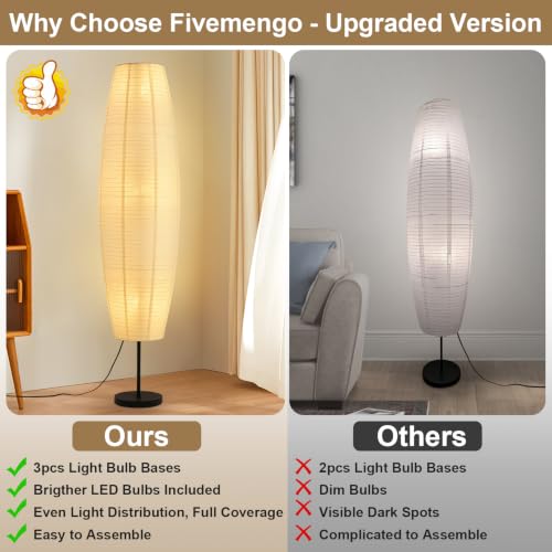 Off-White Paper Floor Lamp with 3 Lights - Black & White Variation