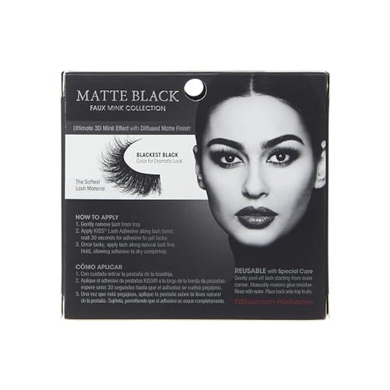 KISS Lash Couture False Eyelashes, Matte Black Faux Mink Collection, 3D Volume Lash, Soft & Matte Finish, Style 'Matte Sheer', 1 Pair Fake Eyelashes (Pack of 2)