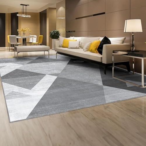 Grey 5x7 Modern Geometric Washable Area Rug - Non Slip, Soft, Machine Washable