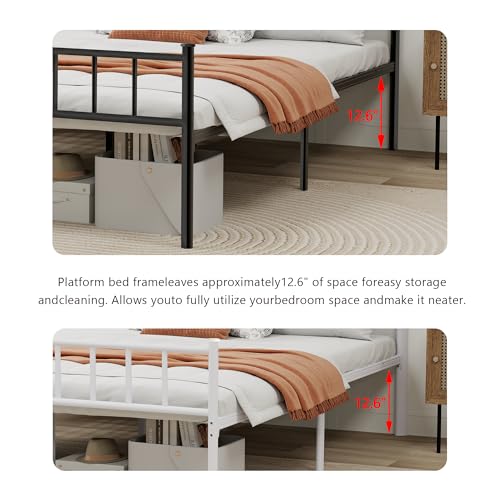 Black Full Size Metal Platform Bed Frame with Headboard & Storage