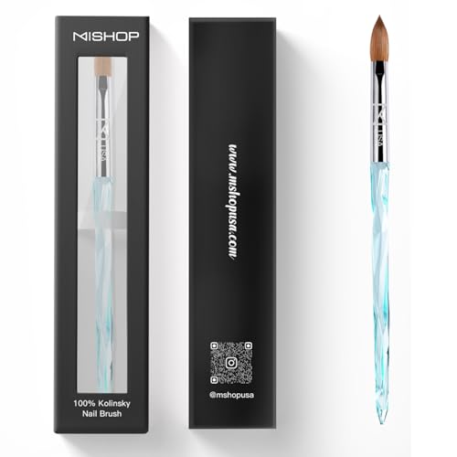 M ProK 100% Kolinsky Acrylic Nail Brush ? Professional Nail Brush for Acrylic Application with Crystal Blue Handle ? Handcrafted Salon Quality Tool (Size #10)