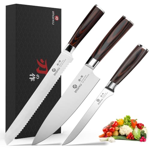 Pakkawood Brown 3-Piece Knife Set with Japanese High Carbon Steel Chef Knives