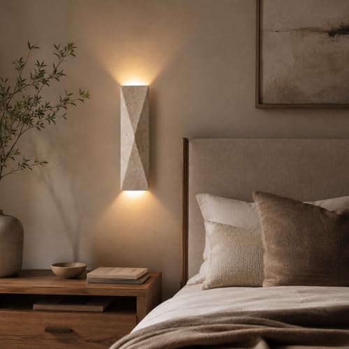 LVLVlech Travertine Wall Sconce - Natural Stone Up-Down Light for Hallway & Bedroom