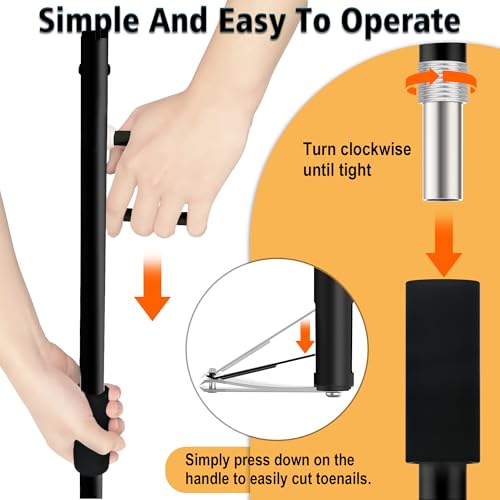 Long Handled Toenail Clippers with Magnifier, Ergonomic Wide Jaw for Thick Nails, Easy Reach Pedicure Tool for Seniors, Arthritis & Overweight, 28in Black