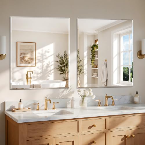 36-Inch x 30-Inch Frameless Beveled Bathroom Mirror - Rectangular Wall Mirror with Crystal Clear Reflection