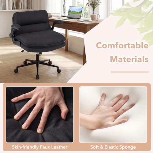Charcoal Black GIANTEX Criss Cross Office Chair with Flip-Up Arms, Adjustable Height