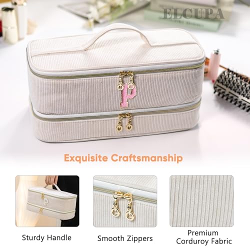 Personalized Travel Hair Tool Organizer Bag with Initial Patch - Ivory