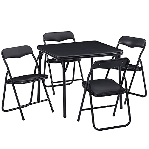 VECELO Kids Folding Activity Table and Chairs Set, 5 Piece, Classic Black
