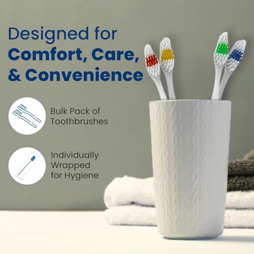 Bulk 200 Medium Soft Toothbrushes, Standard Size, Individually Wrapped, Hotels & Travel