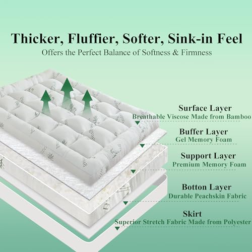 White Queen Size Memory Foam Mattress Topper with Gel Cooling & Support - 3 Inch