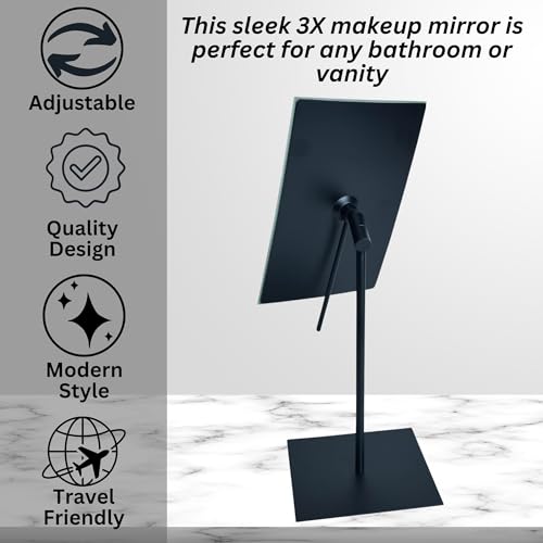 JERDON Rectangular Tabletop Makeup Mirror - 3X Magnification with Polished Stainless Steel Finish - 5-inch by 8-inch Vanity Mirror ? Pivot Adjustment - Model JP358C