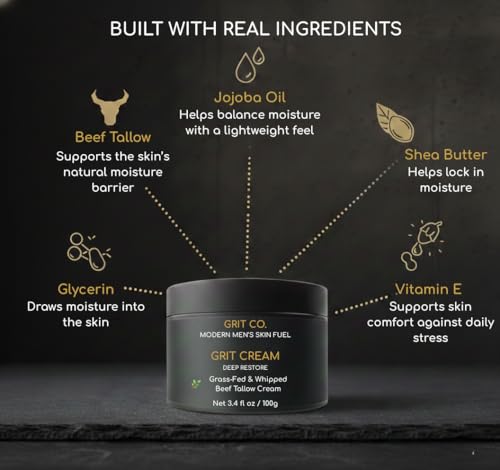 Grass-Fed Beef Tallow Face Moisturizer for Men - 3.4 oz Unscented Skin Care