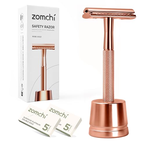 Double Edge Safety Razor Kit with Stand - Rose Gold Men & Women Shaving Set