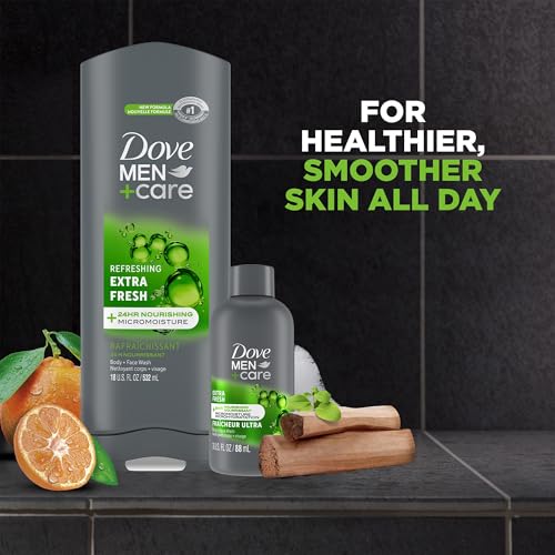 Dove Men+Care Extra Fresh Body & Face Wash 16.9 Fl Oz 4-Pack + Travel-Size Citrus