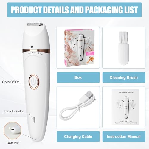 Facial Epilator for Women, Painless Electric Razors for Silk Skin, Portable Facial/Bikini Area/Underarm/arm/Leg Hair Removal Device - IPX7 Waterproof&Easy Cleaning, Ceramic Blade, Gifts for Her