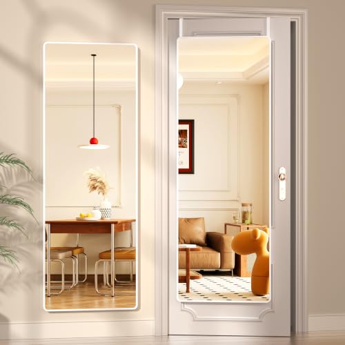 White Full Length Over The Door Mirror 56x16 Inch Wall & Hanging Mirror for Bedroom Living Room