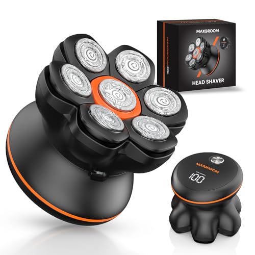 MAXGROOM¢ç Head Shaver for Bald Men, Waterproof Electric Razor with 7D Floating Heads, Close Smooth Shave, Magnetic Detachable Blades, Long Battery Life, Dual-Speed Power, Wet/Dry Shave, Gifts for Men