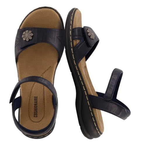 CUSHIONAIRE Bloom Women's Dress Sandals - Navy, Adjustable Straps & Memory Foam, Size 6