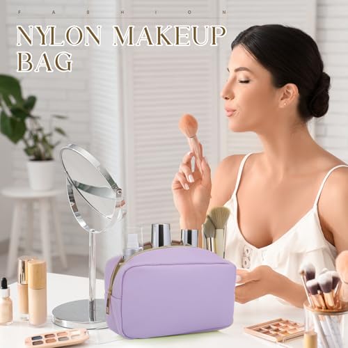Sweetude 10 Pieces Nylon Makeup Bag Cosmetic Bags for Women Reusable Makeup Organizer Bag Cosmetic Travel Bag Big Capacity Toiletry Travel Organizer with Zipper (Macaron Color)
