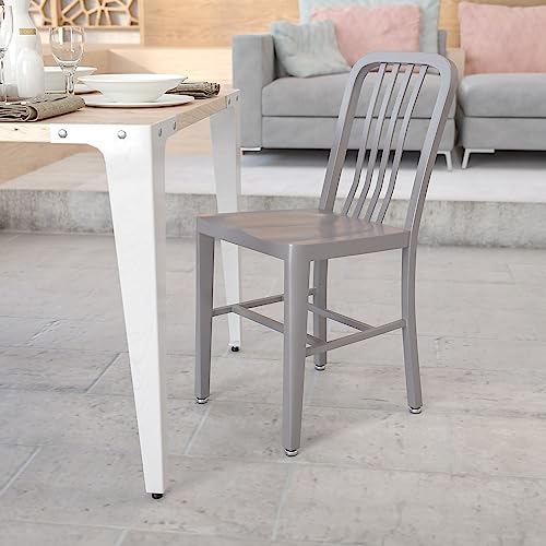 Set of 1 Silver Metal Indoor-Outdoor Dining Chair - Commercial Grade, Weather-Resistant
