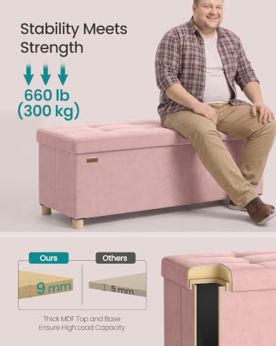 Jelly Pink Storage Ottoman Bench 43.3 Inches 30 Gal. with Legs