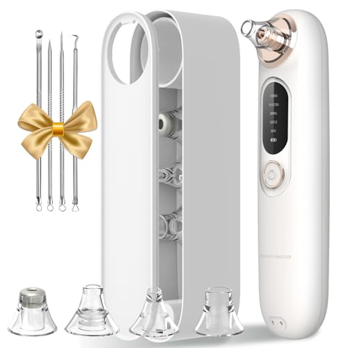 Blackhead Remover Pore Vacuum Kit for Face, 5 Adjustable Suction Levels Blackhead Extraction Tool, Face Suction Pore Cleaner with 4 Suction Heads, 4 Probes for Women & Men (White)
