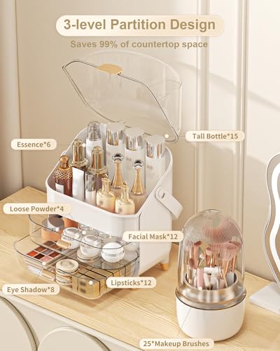 Anylady Makeup Organizer Countertop - White Brush Style, 3-Tier Cosmetic Storage