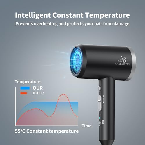 Ionic Hair Dryer with Diffuser - 1800W Lightweight Blow Dryer for Women & Men - Silver/Matte Black